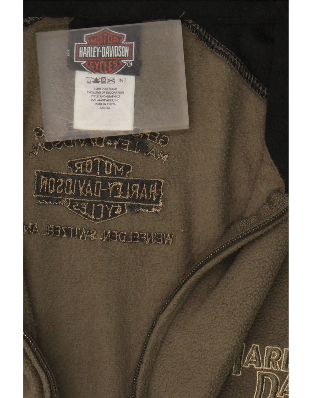 Harley Davidson Herre Fleecejakke UK 38 Medium Khaki Colourblock Polyester