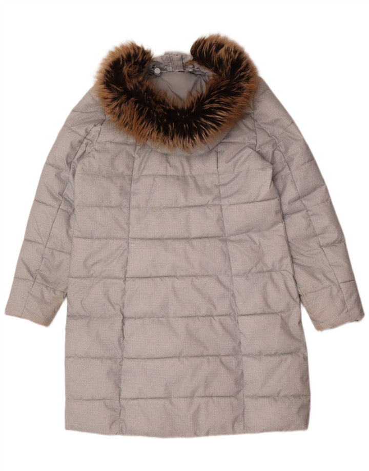 Barbour Dame Hætte Polstret Frakke UK 16 Large Grå Polyester