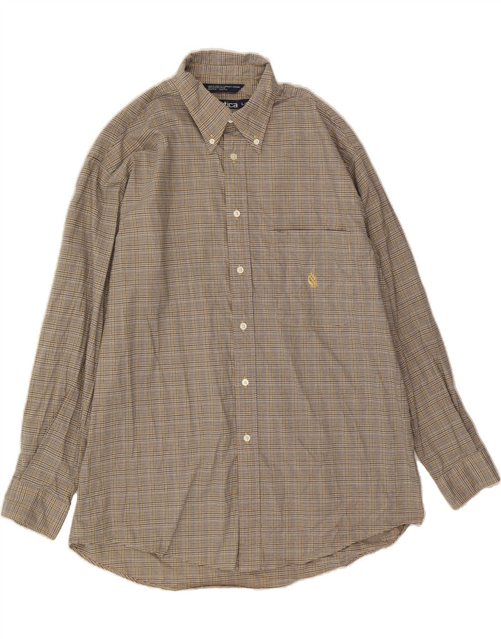 NAUTICA Mens Pinpoint Oxford Shirt Large Blue Check Cotton Vintage Nautica and Second-Hand Nautica from Messina Hembry 