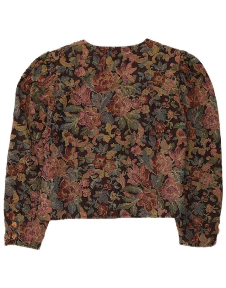 Vintage Dame Crop Blazer Jacket UK 12 Medium Multicolored Floral