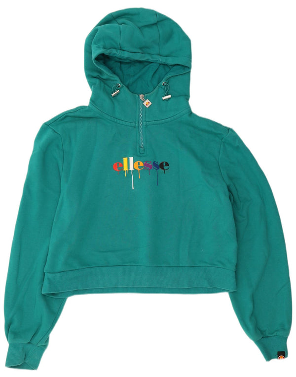 Ellesse Womens Graphic Crop Hoodie Jumper UK 12 Medium turkis bomuld