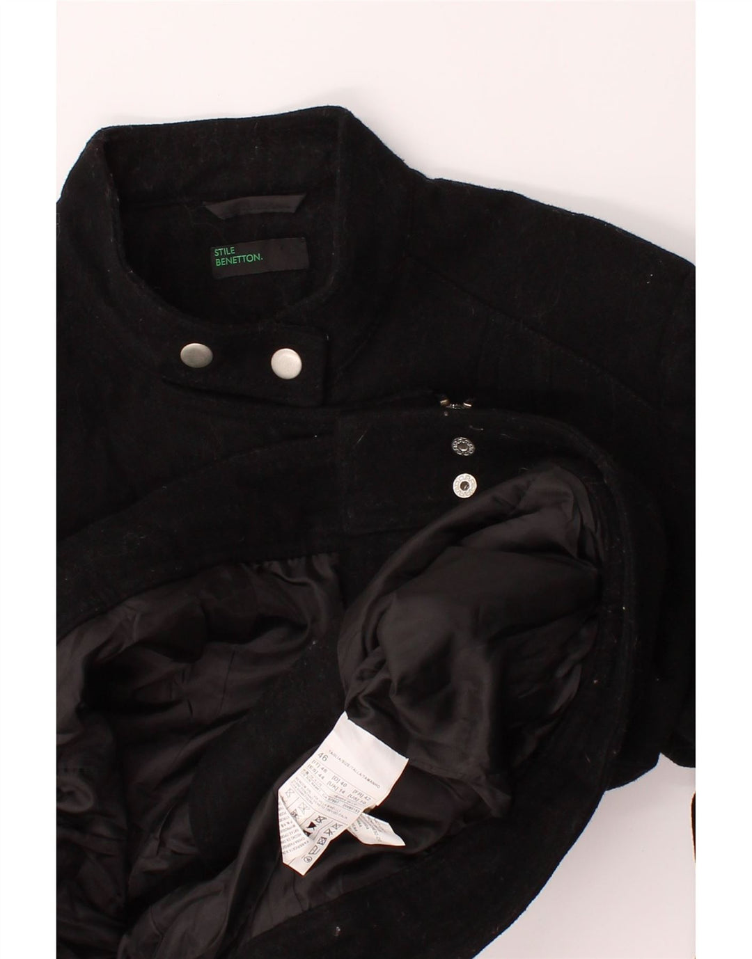 BENETTON Womens Crop Blazer Jacket UK 14 Medium  Black Wool Vintage Benetton and Second-Hand Benetton from Messina Hembry 