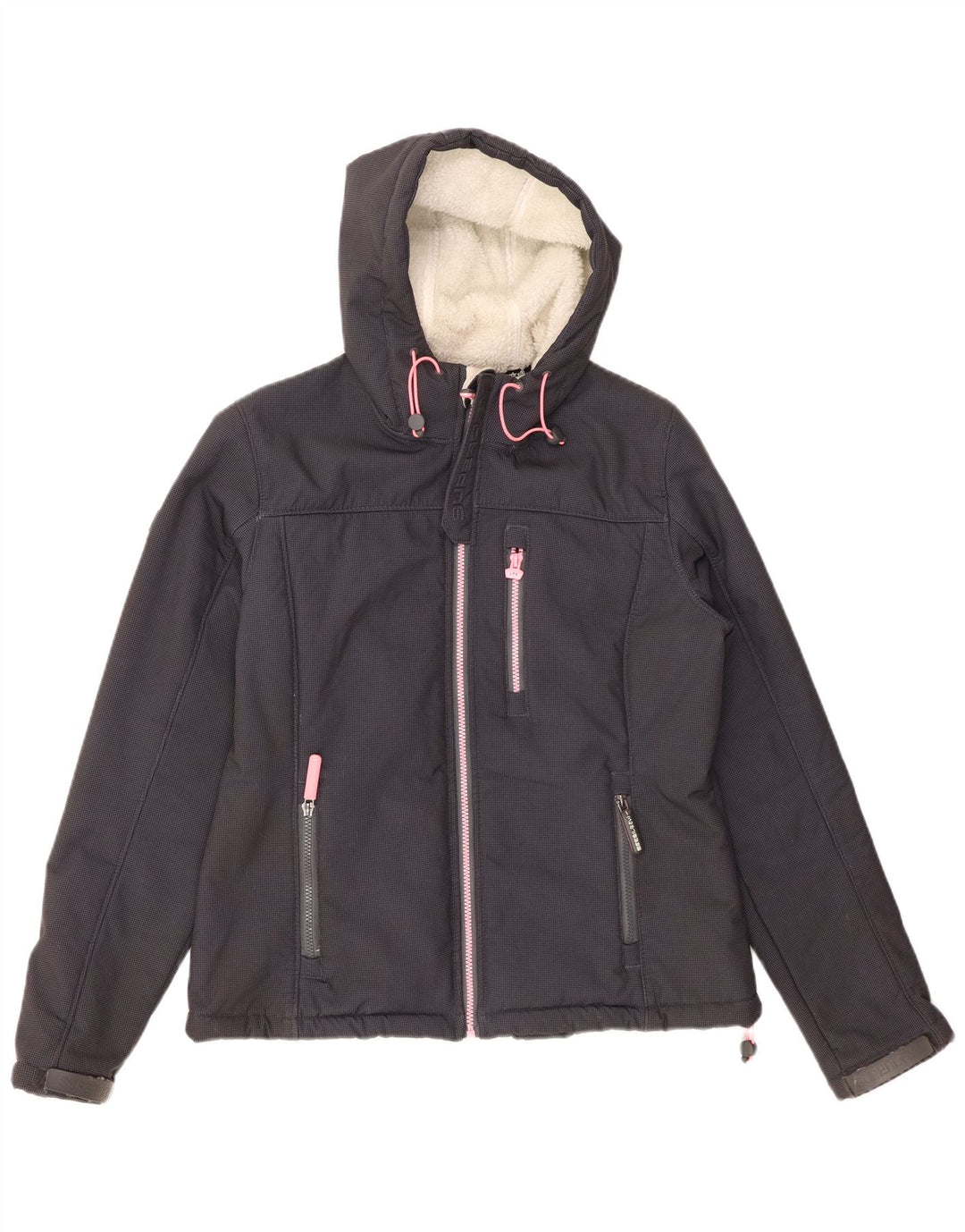 SUPERDRY Dame Windtrekker Hætte vindjakke UK 14 Large Grå