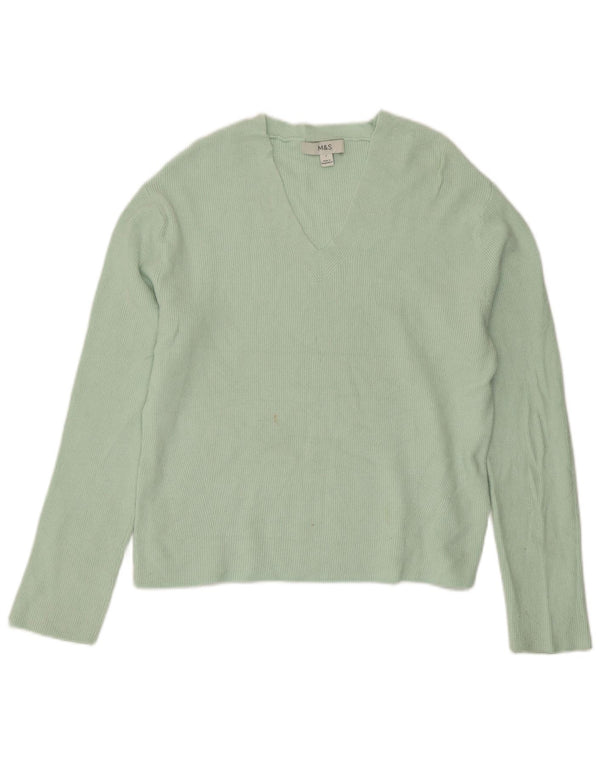 Marks & Spencer Dame Crop V-hals sweater UK 10 Small Green Viscose