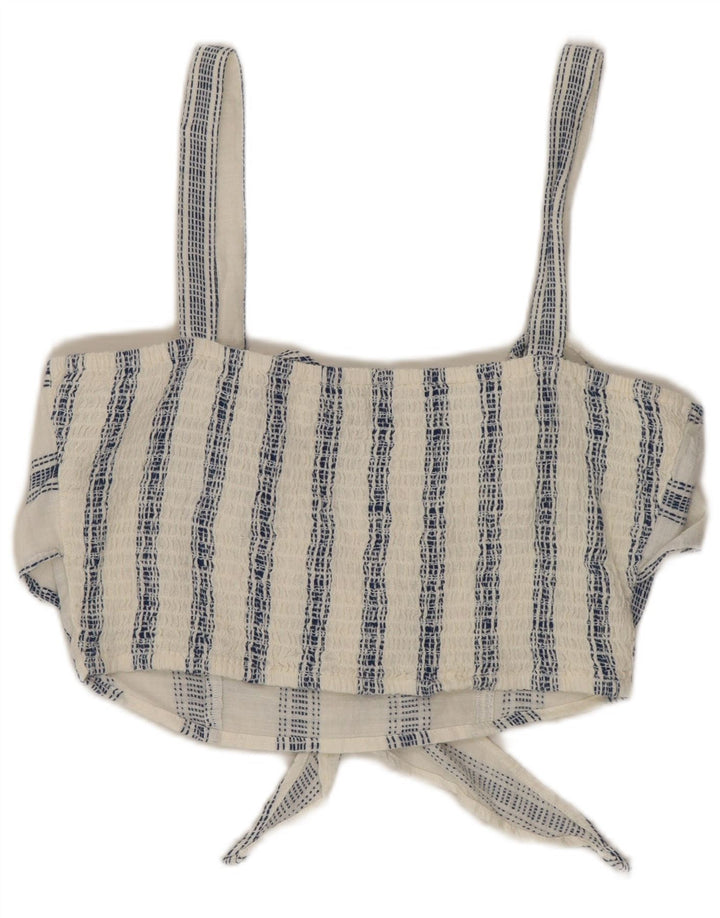 Benetton Dame Corset Top UK 12 Medium Hvid Stribet Bomuld