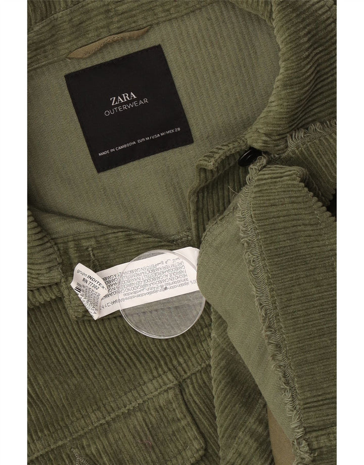 Zara Dame Oversized Corduroy Jacket UK 14 Medium Green Bomuld