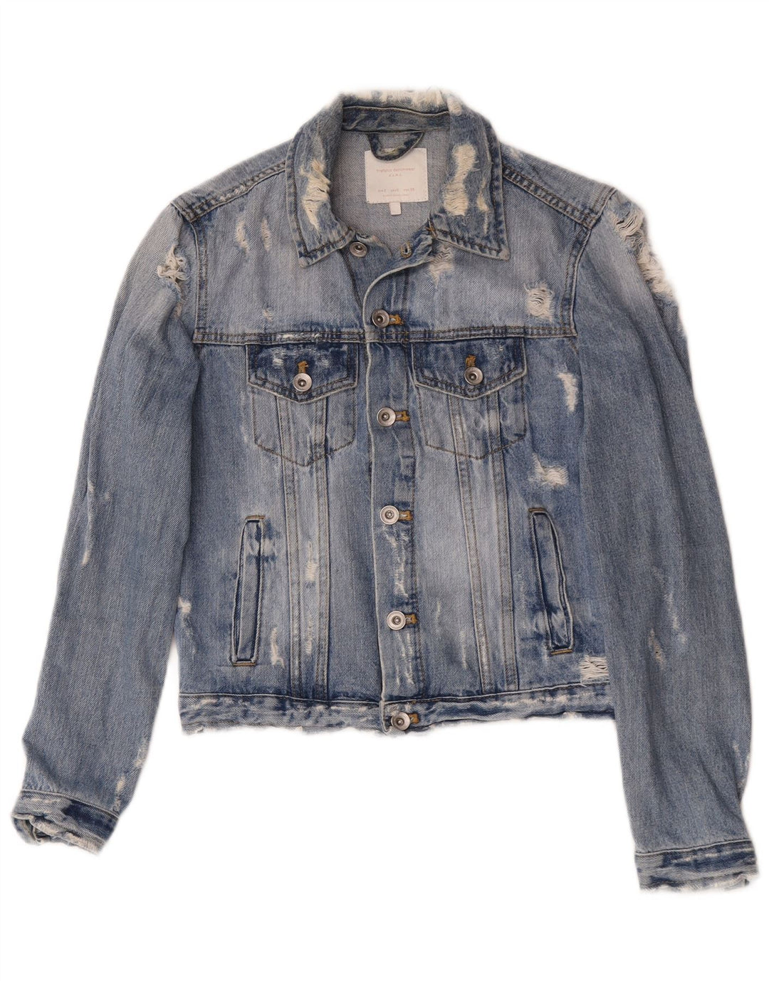Zara Dame Distressed Denim Jacket UK 10 Small Blue
