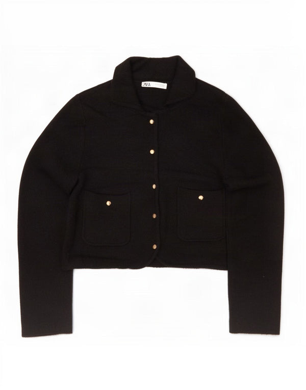 Zara Womens Crop Cardigan Sweater UK 14 Medium Black Acryl