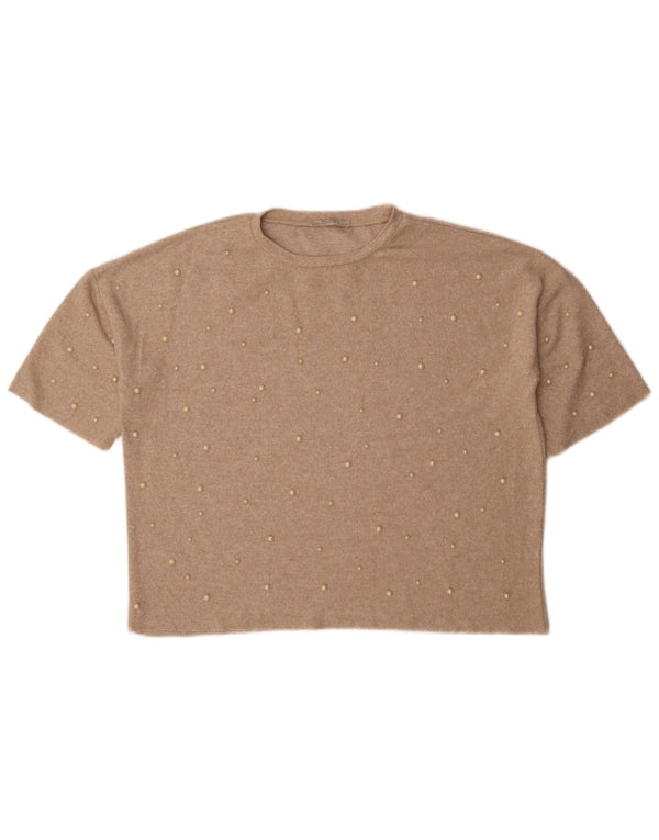 Zara Dame Trafaluc Oversized T-Shirt Top UK 10 Small Beige