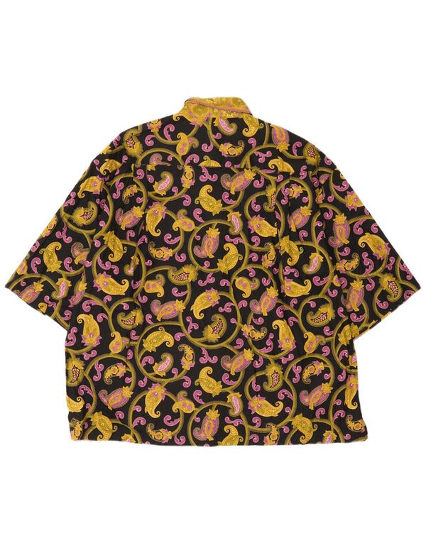 Vintage Kortærmet Herreskjorte XL Sort Paisley Bomuld