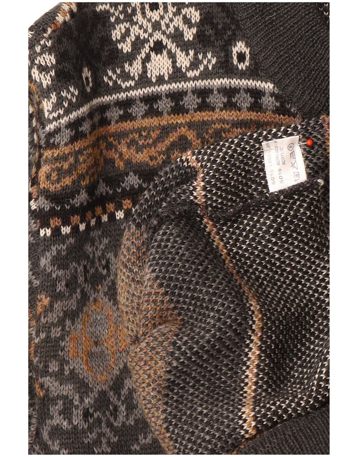 Vintage herre cardigan sweater Large Grey Fair Isle Wool