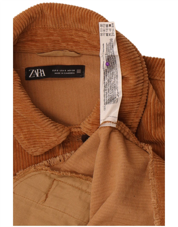 Zara Dame Oversized Corduroy Jacket UK 10 Small Brown Bomuld