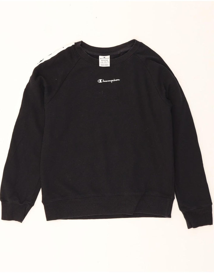 CHAMPION Womens Graphic Sweatshirt Jumper UK 12 Medium Black Colourblock Vintage Champion and Second-Hand Champion from Messina Hembry 