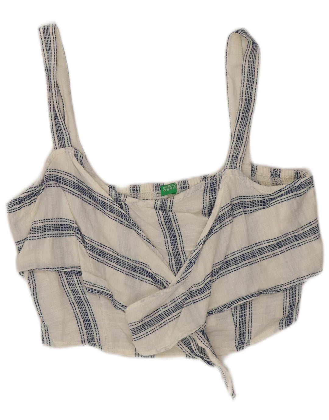 Benetton Dame Corset Top UK 12 Medium Hvid Stribet Bomuld