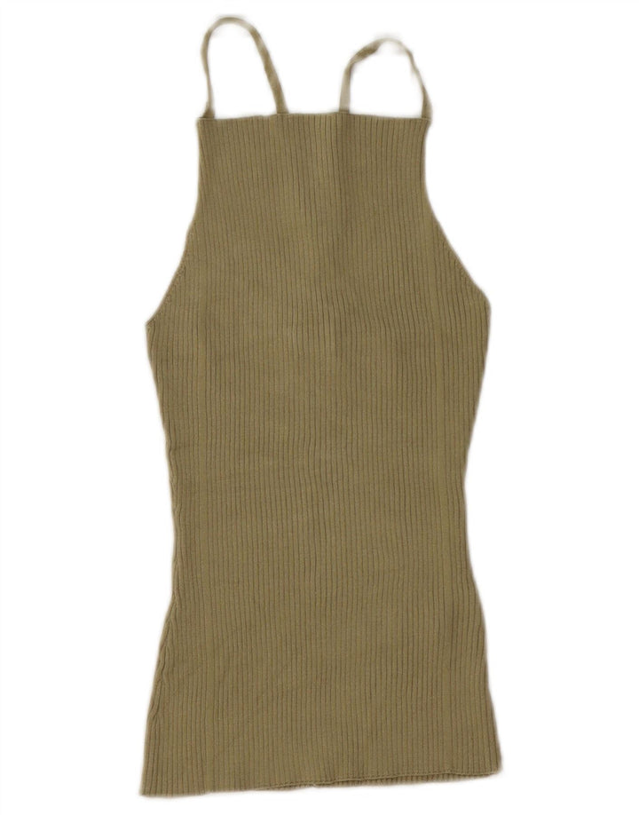 Zara Dame Cami Top UK 12 Medium Khaki Viscose