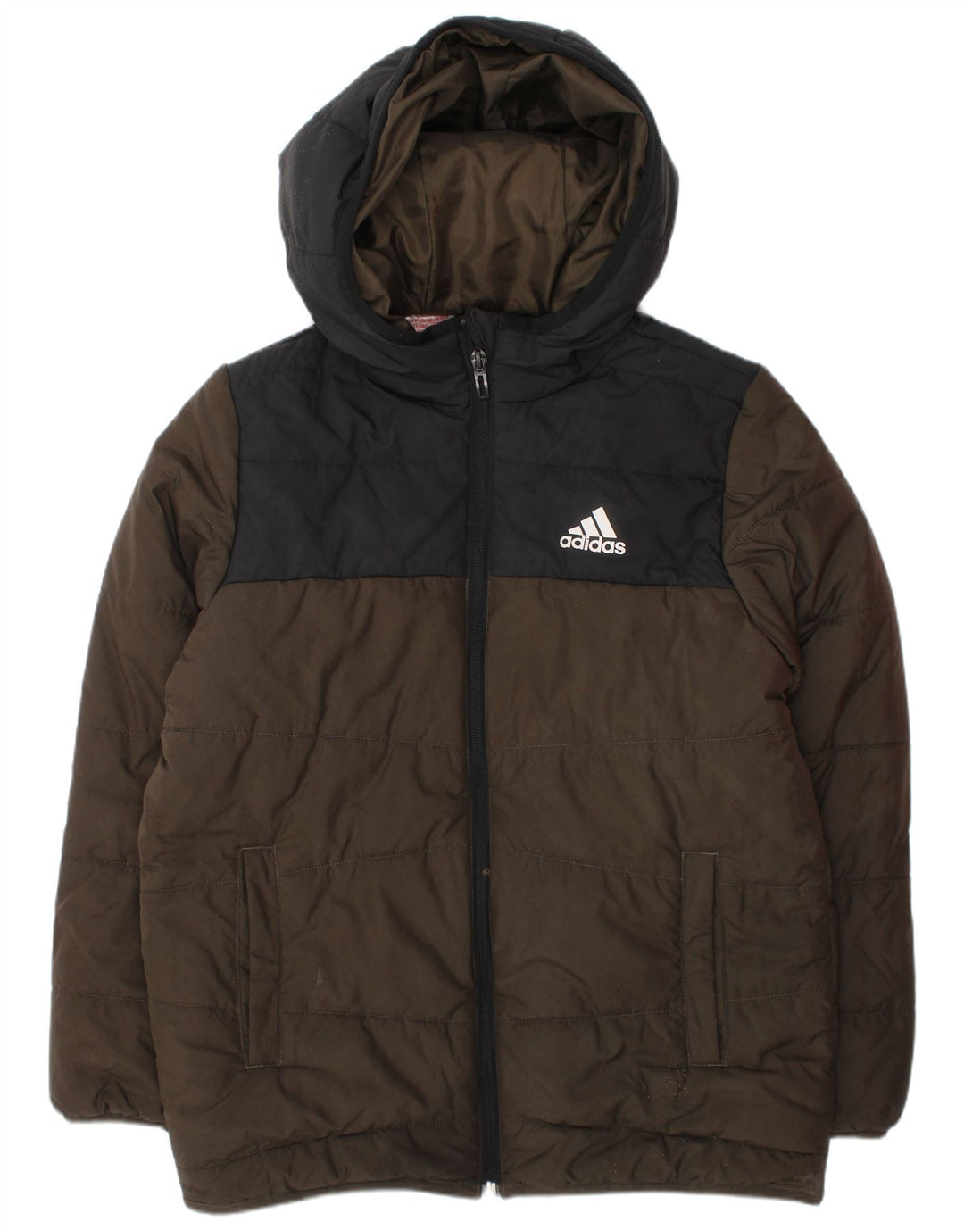 Adidas drenge hættepolstret jakke 9-10 år Khaki Colourblock Polyester