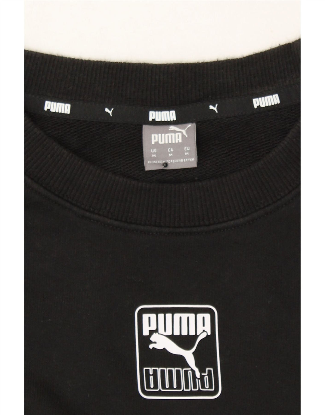 PUMA Womens Crop Sweatshirt Jumper UK 14 Medium Black Colourblock Cotton Vintage Puma and Second-Hand Puma from Messina Hembry 