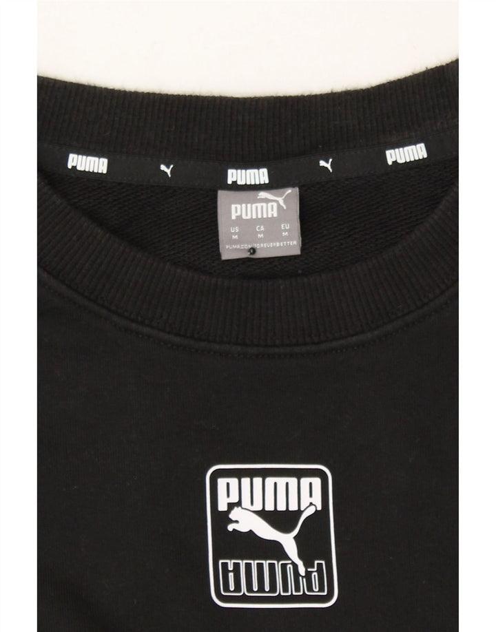 PUMA Womens Crop Sweatshirt Jumper UK 14 Medium Black Colourblock Cotton Vintage Puma and Second-Hand Puma from Messina Hembry 