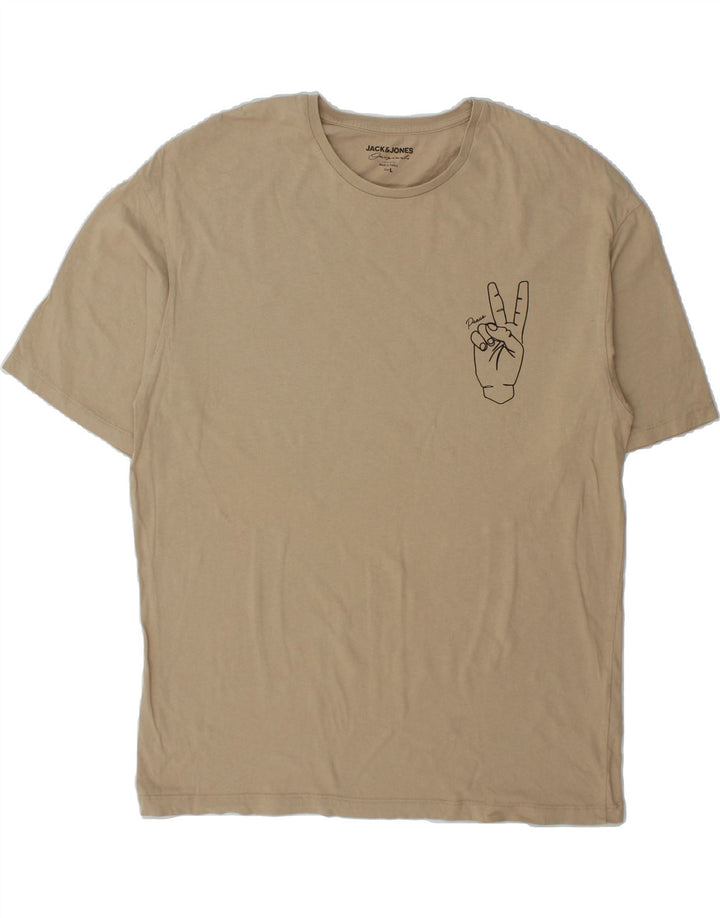 JACK & JONES Mens Graphic T-Shirt Top Large Beige Cotton Vintage Jack & Jones and Second-Hand Jack & Jones from Messina Hembry 