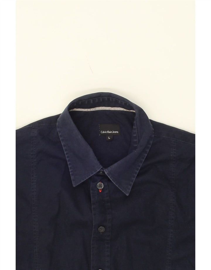 CALVIN KLEIN JEANS Mens Shirt Large Navy Blue Cotton Vintage Calvin Klein Jeans and Second-Hand Calvin Klein Jeans from Messina Hembry 