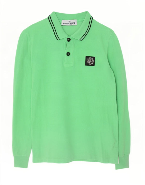 Stone Island Boys langærmet poloskjorte 5-6 år grøn stribet bomuld