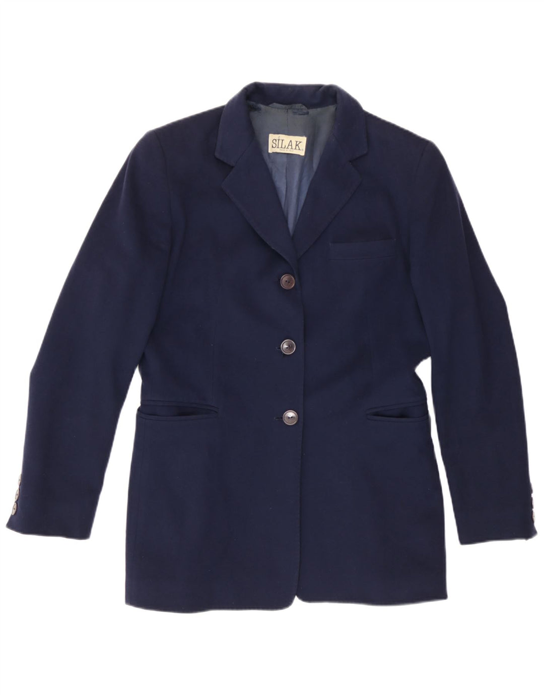 Vintage Dame Longline 3 Button Blazer Jacket UK 14 Medium Navy Blue