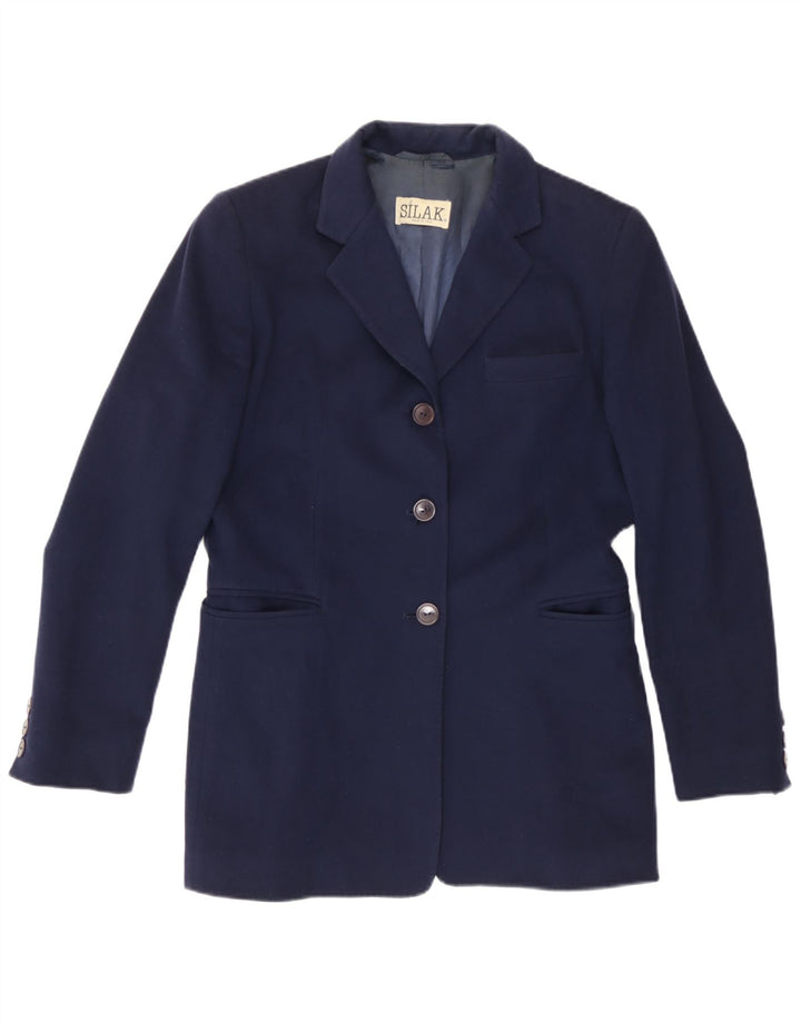 Vintage Dame Longline 3 Button Blazer Jacket UK 14 Medium Navy Blue