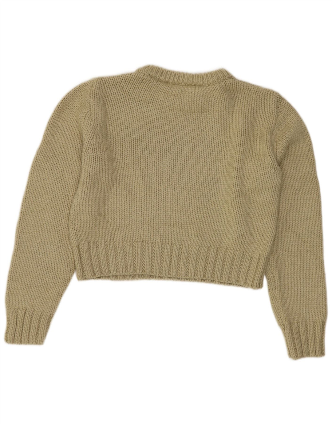 ZARA Womens Crop Boat Neck Jumper Sweater UK 14 Medium Green Polyester
