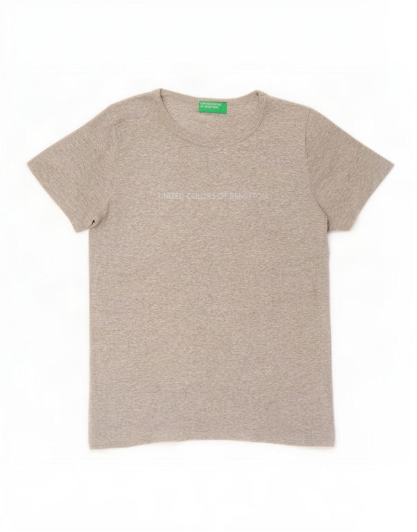 Benetton Dame Grafisk T-Shirt Top UK 12 Medium Grey Flecked Bomuld
