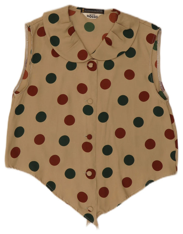 Vintage Kvinders ærmeløs Crop Shirt Bluse UK 10 Medium Khaki Spotted