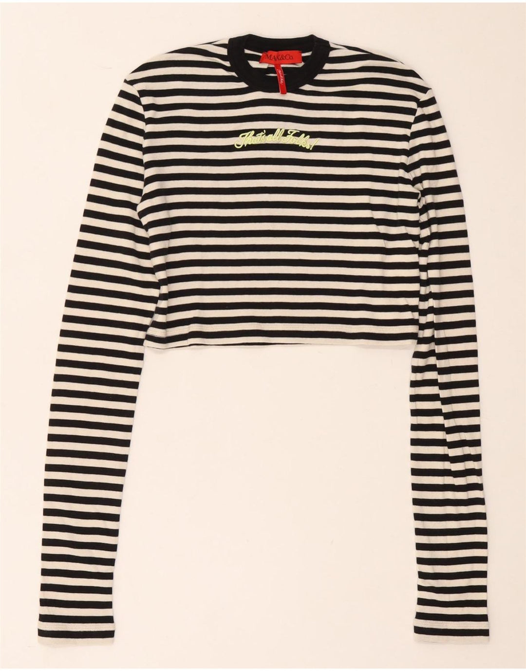 Max & Co. Dame Crop Grafisk Top Langærmet UK 12 Medium Sort Stribet