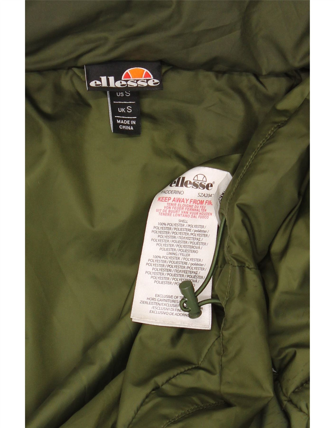 ELLESSE Herre hættepolstret jakke UK 36 Lille grøn polyester