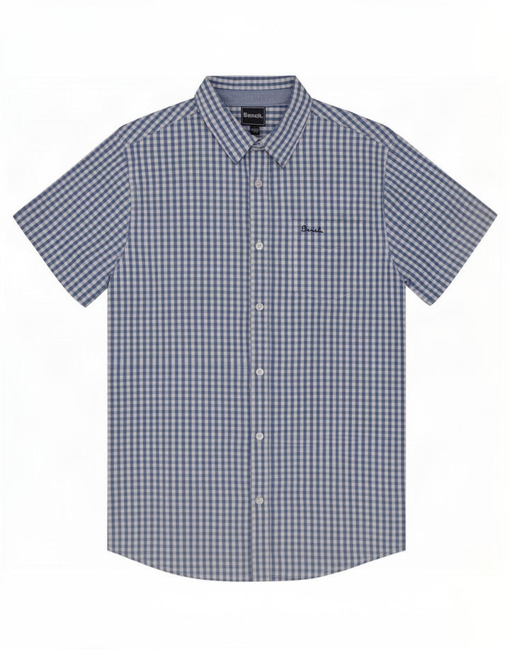 Bænk Herre kortærmet skjorte EU 52 Large Blue Gingham Cotton