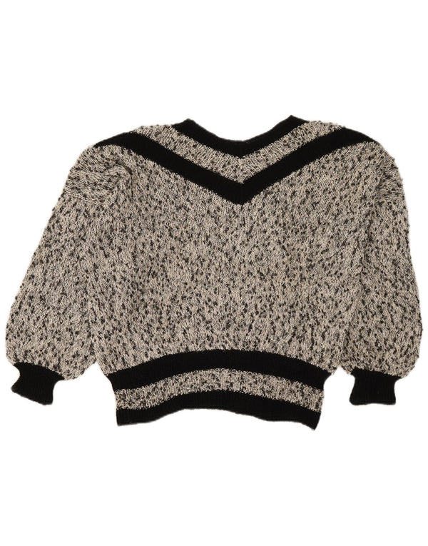 Vintage Womens Crop V-hals sweater UK 18 XL Grå Flecked