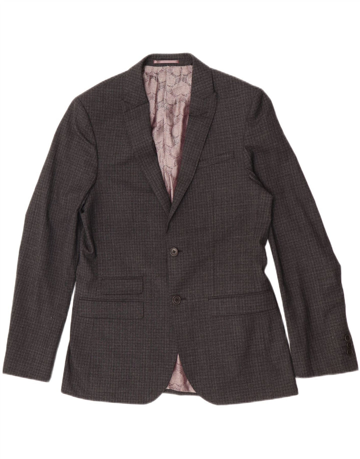 Ted Baker Herre Regular Fit 2 Button Blazer Jacket UK 40 Large Grey Check