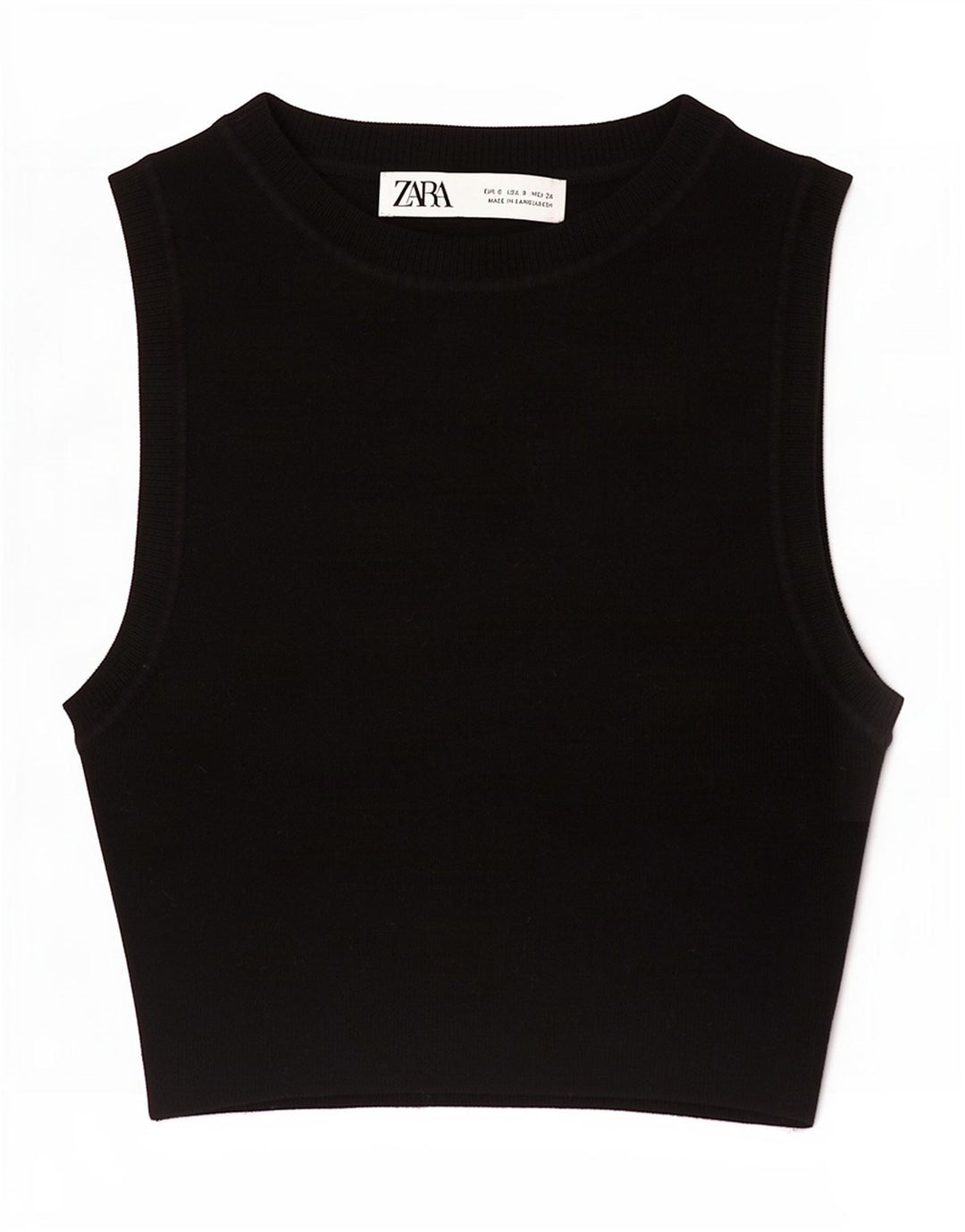 Zara Womens Crop Vest Top UK 8 Small Black