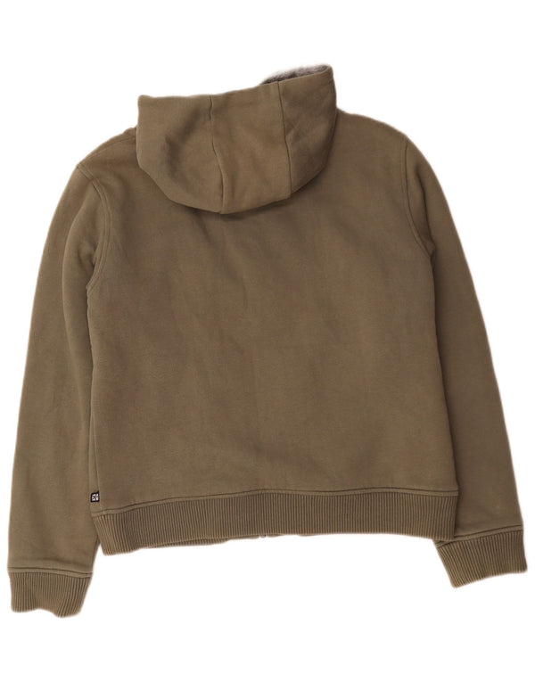 Animal Dame Sherpa Grafisk Hættetrøje Sweater med lynlås UK 16 Stor Khaki Bomuld