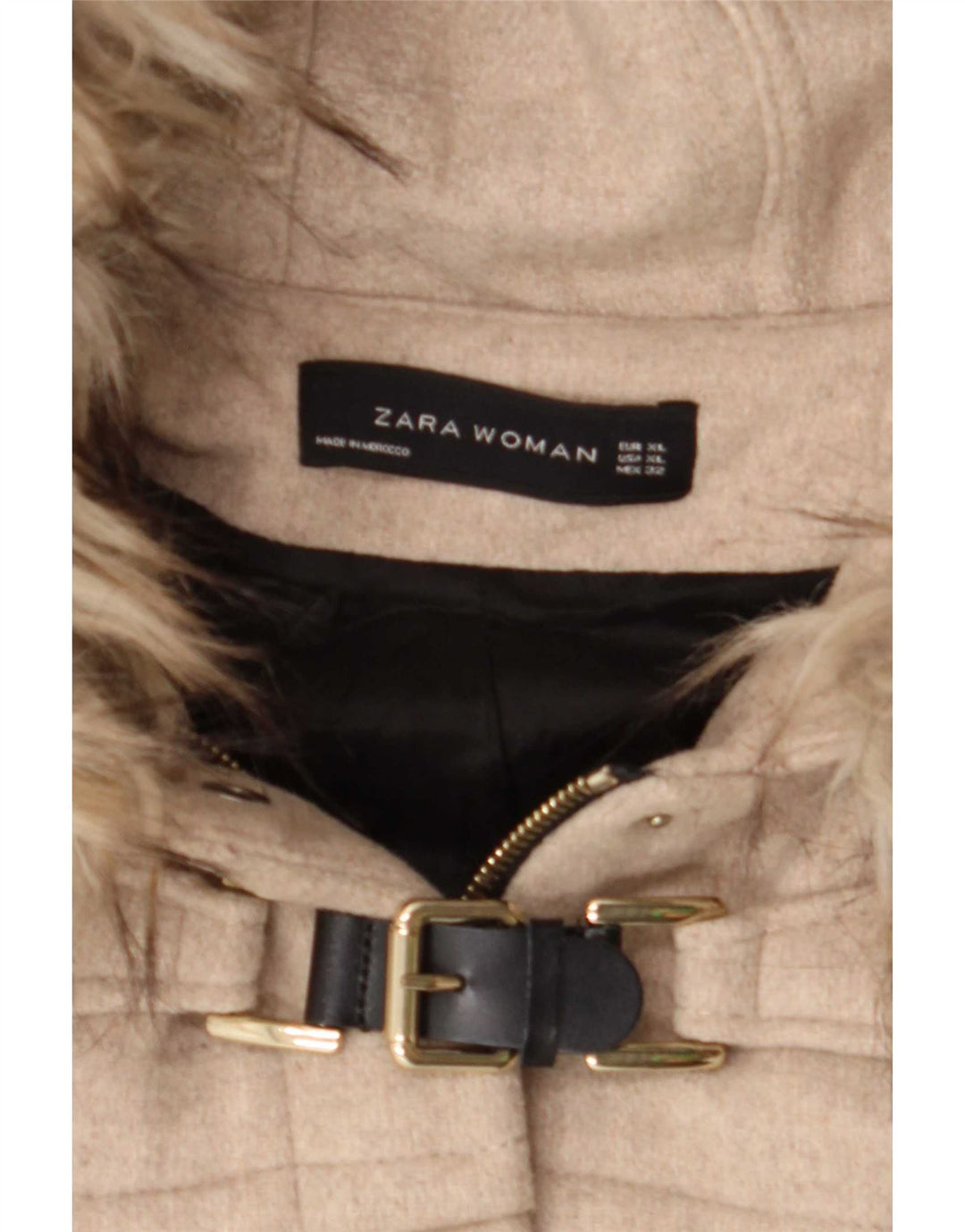 Zara Dame Hooded Duffle Jacket UK 18 XL Beige Uld