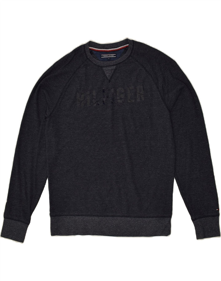 TOMMY HILFIGER Mens Graphic Sweatshirt Jumper Medium Navy Blue Cotton | Vintage Tommy Hilfiger | Thrift | Second-Hand Tommy Hilfiger | Used Clothing | Messina Hembry 