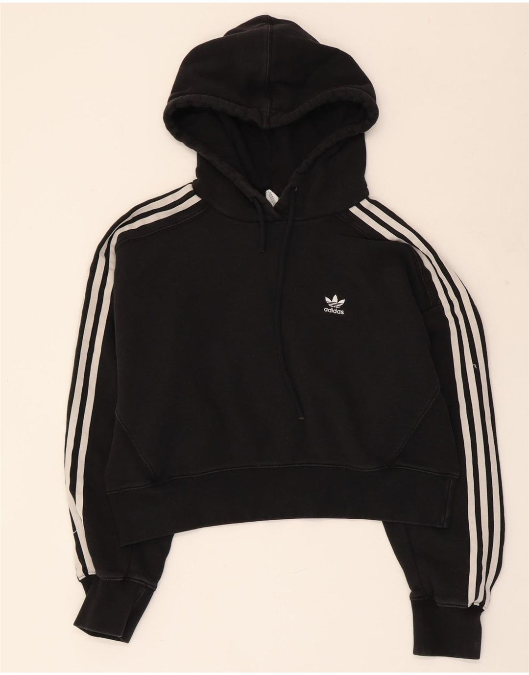 ADIDAS Dame Crop Oversized hættetrøje Jumper UK 10 Small Black Bomuld