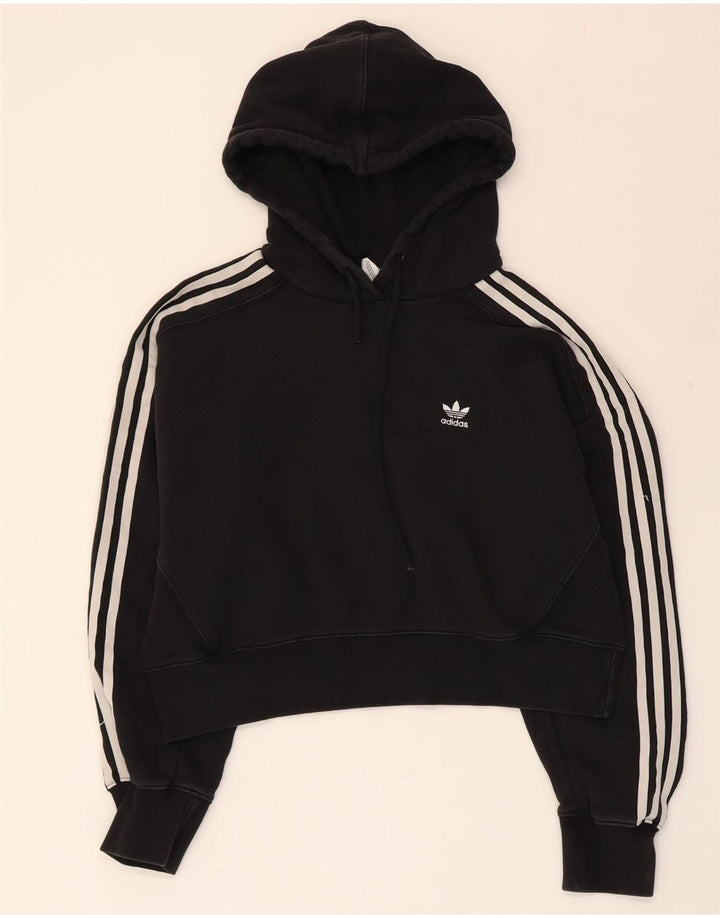 ADIDAS Dame Crop Oversized hættetrøje Jumper UK 10 Small Black Bomuld
