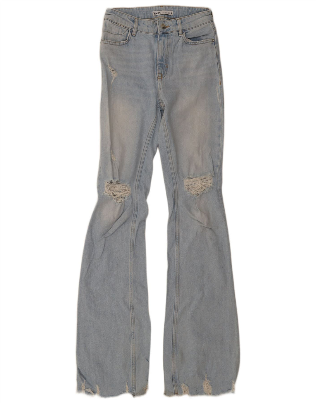 Zara Womens Tall Distressed Flared Jeans EU 34 2XS W24 L36 Blå