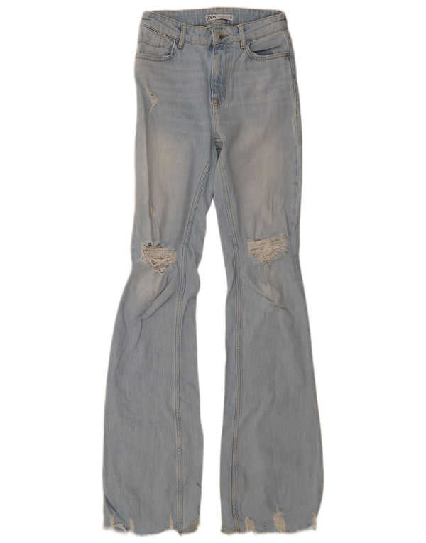 Zara Womens Tall Distressed Flared Jeans EU 34 2XS W24 L36 Blå