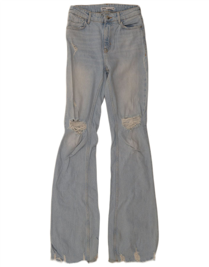 Zara Womens Tall Distressed Flared Jeans EU 34 2XS W24 L36 Blå