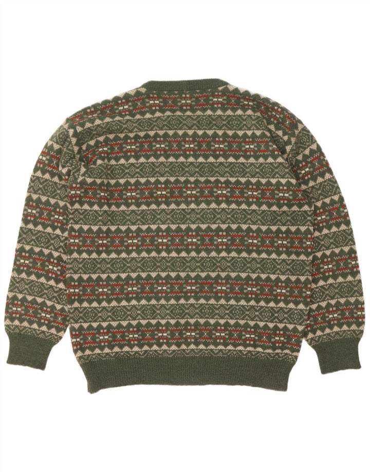Silvy Herre Crew Neck Jumper Sweater IT 52 Large Green Fair Isle