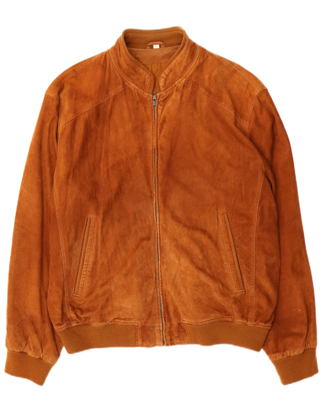 VINTAGE Herre Ruskind Bomber Jacket IT 54 2XL Beige Læder