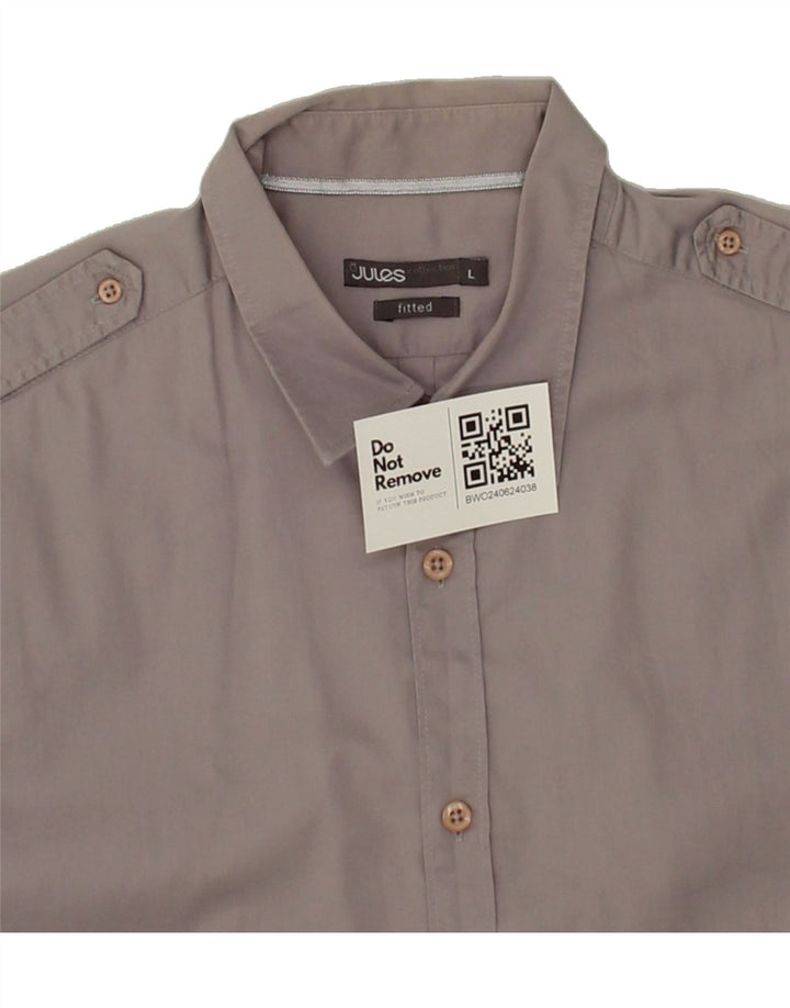 JULES Mens Fitted Military Shirt Large Grey Cotton Vintage Jules and Second-Hand Jules from Messina Hembry 