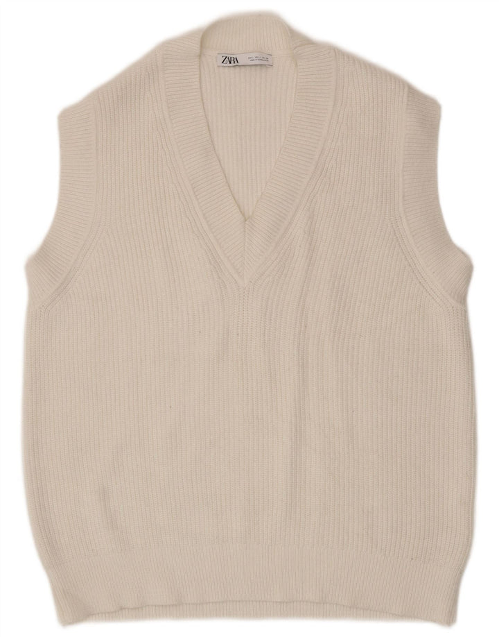 Zara Dame Vest Tank Top UK 16 Large White Viscose