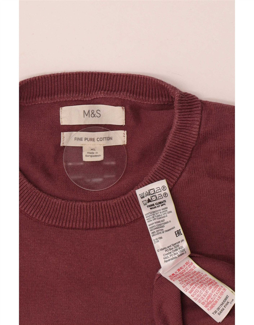 Marks & Spencer Herre sweater med rund hals XL Pink bomuld