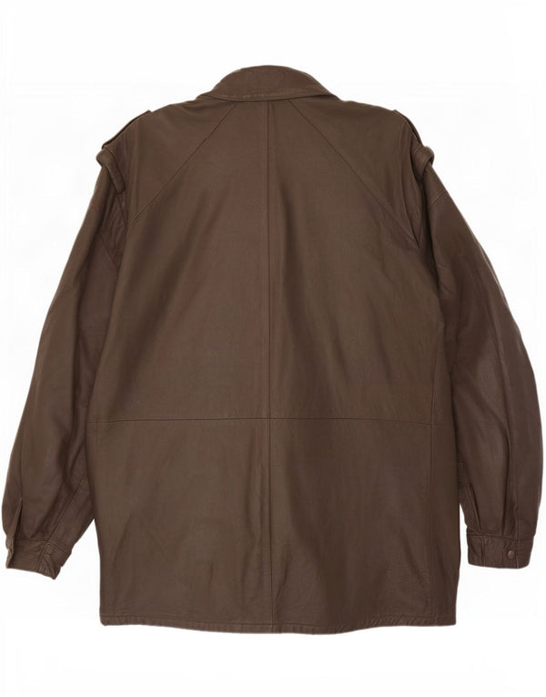 Vintage Herre Military Læderjakke IT 54 2XL Brun